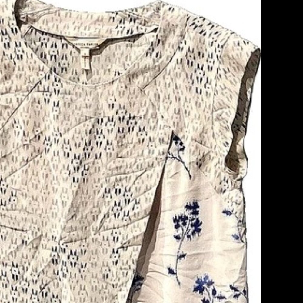 Rebecca Taylor 100% silk sz 0 sleeveless 2 prints overlap top blouse retail $275